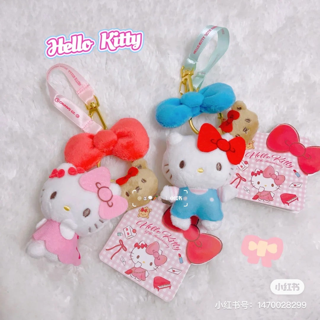 Sanrio三丽鸥|Hello Kitty50周年蝴蝶结泰迪熊毛绒挂件|约13cm