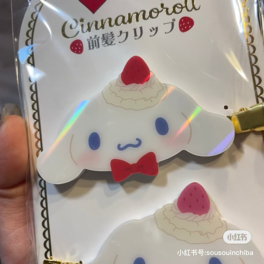 Sanrio三丽鸥|草莓蛋糕系列可爱角色偏光亚克力刘海夹/发夹|约宽5.3 x 深1 x 高4.5cm