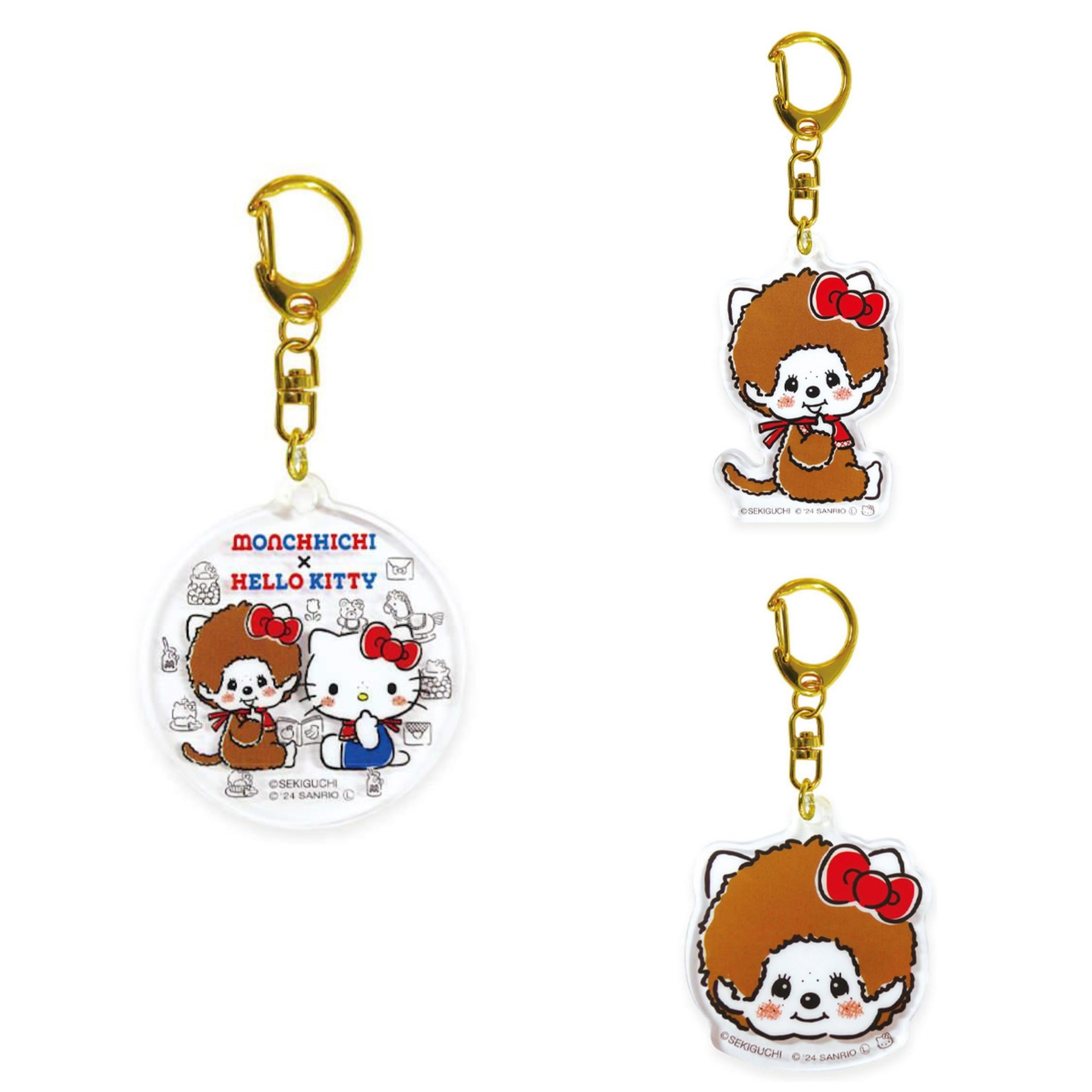 Monchhichi|Sanrio Hello Kitty Acrylic Mascot Keychain|4.9 x 4.3 x 1.0cm approx.