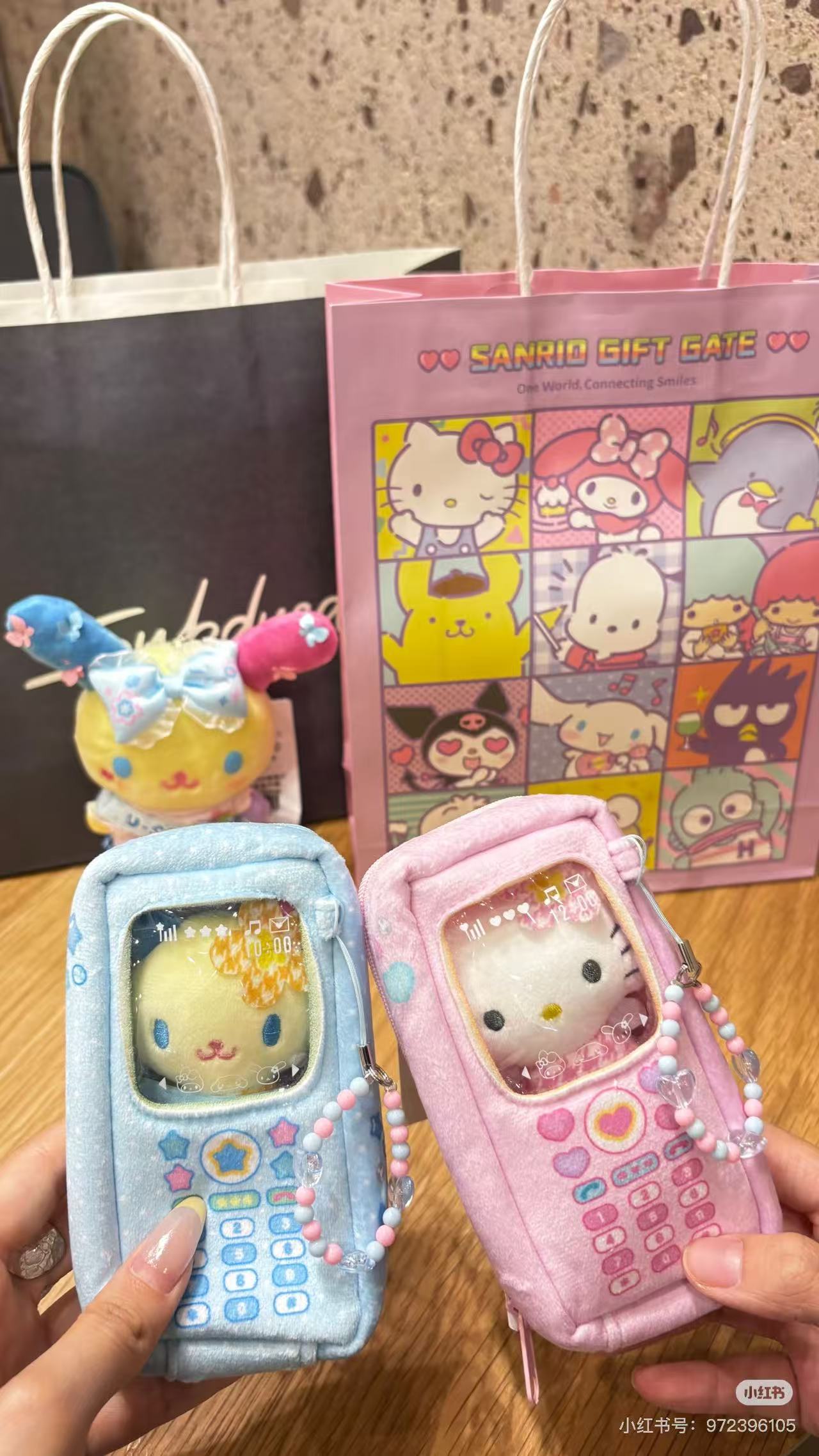 【Customize in Elizabeth store】Sanrio|characters Mobile phone charm bag with Sanrio family doll Keychain/All 6 types|1pcs