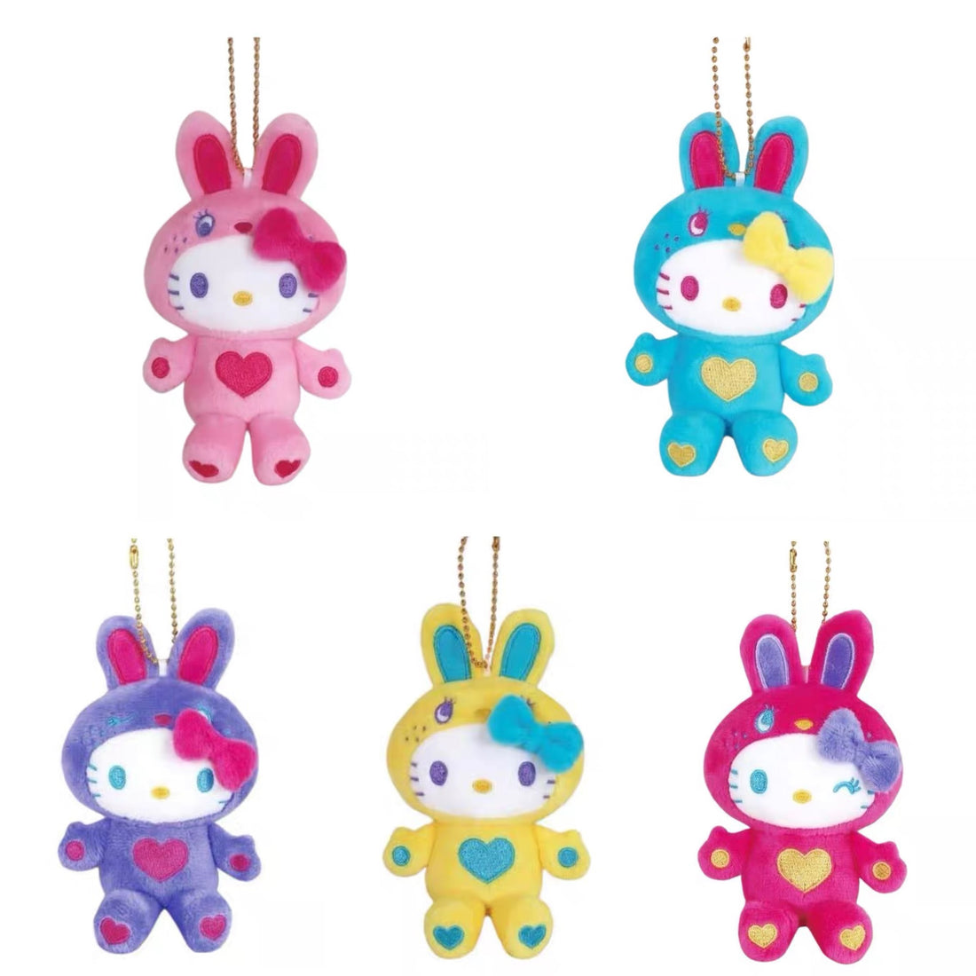 HelloKitty|Sanrio 50th Anniversary Collection Colorful Bunny Mascot Holder /Plush Keychain|H12.5 x W8.5 x D4.5cm approx.