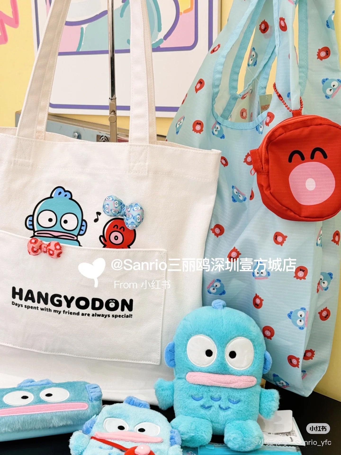 Sanrio|Hangyodon 40th Anniversary Happy Life Tote Bag| 38×11×37cm approx.