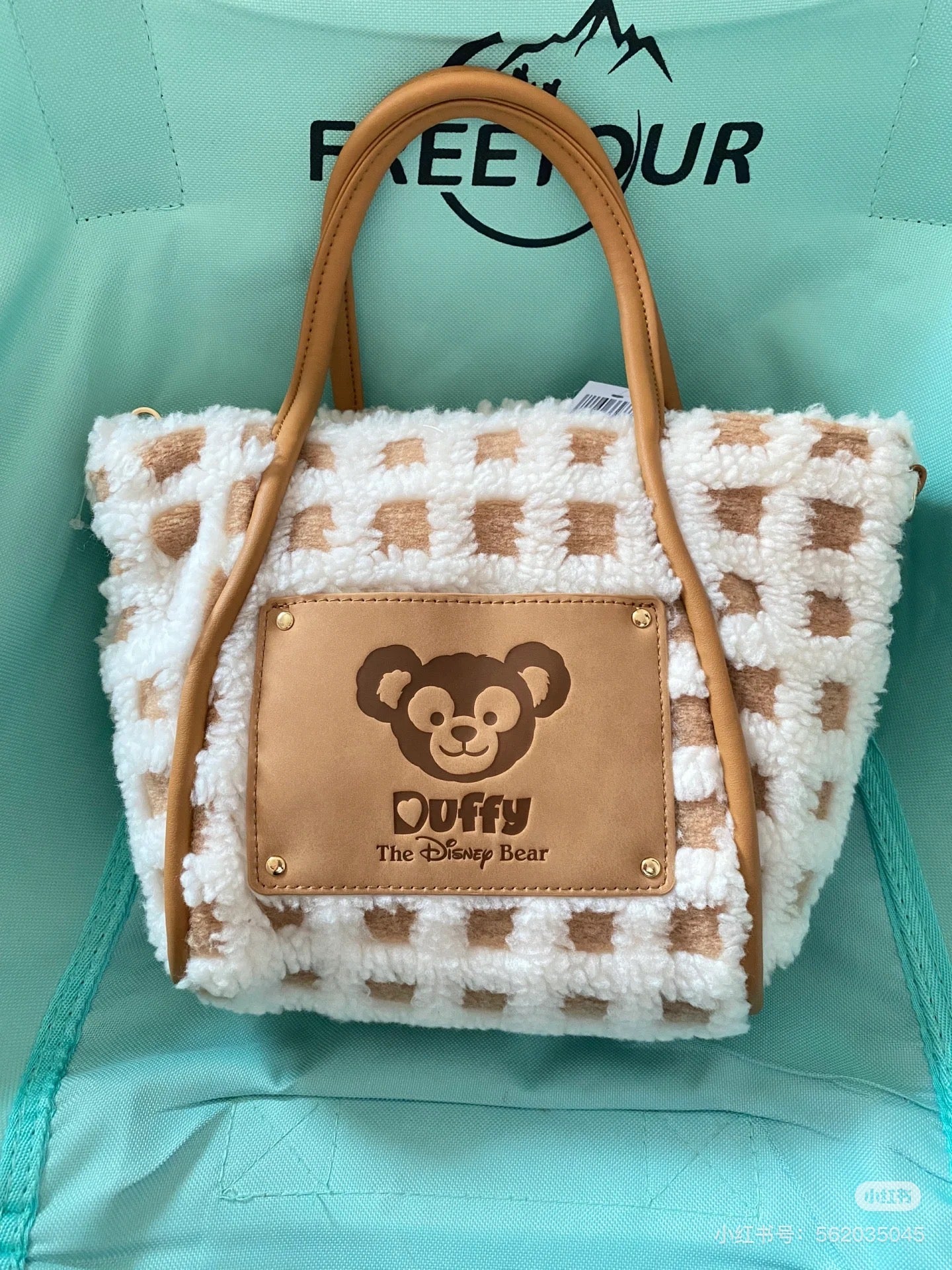 Disney SH|Duffy达菲/ShellieMay雪莉玫格子绒面手拎/斜挎包包/含超可爱大脸包挂