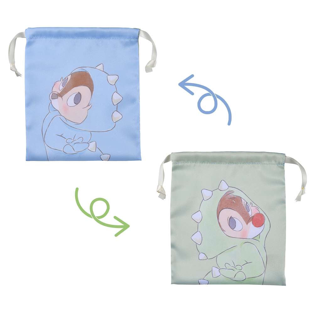 Disney|奇奇蒂蒂小龙换装双面束口袋/巾着|縦約21×横18×厚み1.5(cm)