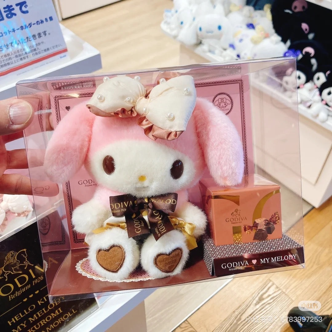 Sanrio三丽鸥|Plush Keychain Hello Kitty Sanrio x GODIVA 2025歌帝梵联名巧克力+毛绒玩偶挂件礼物套装/礼盒