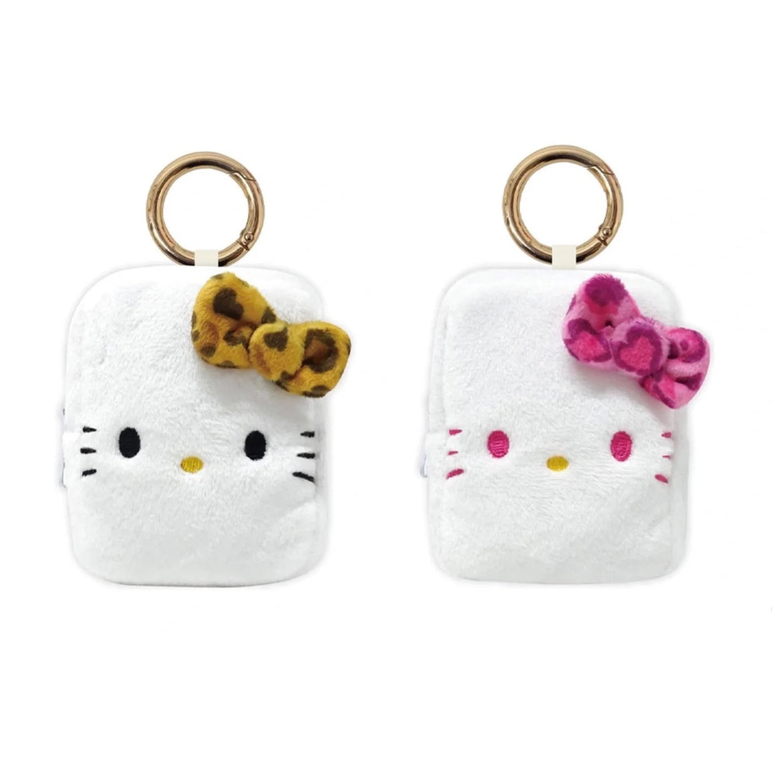 HelloKitty凯蒂猫|Sanrio Mascot Mini Pouch with Carabiner - Hello Kitty / Leopard Toffee Brown豹纹蝴蝶结毛绒零钱包挂件/包挂|约95×75×50mm