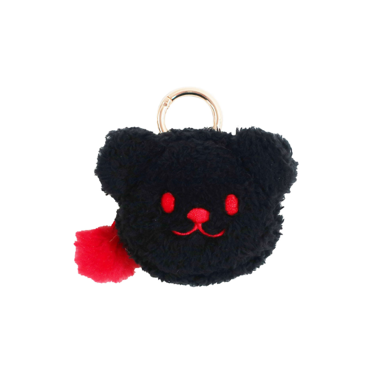 The bear’s school上学熊| Mini Pouch Chucky黑色脸型登山扣毛绒零钱包/耳机包/红色毛球拉链扣|约幅9cm/奥行3cm/高さ7cm