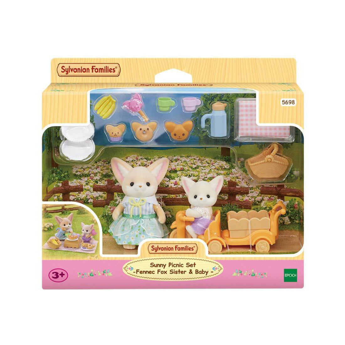 SylvanianFamilies森贝儿|Sunny Picnic Fennec Fox Sister & Baby 耳廓狐阳光野外套组/玩具/过家家5698