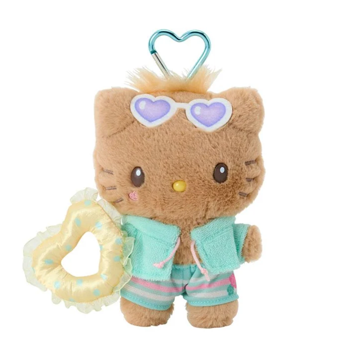 Sanrio|Sparkling Summer Pool Tan Sunburned Mascot Holder /Plush Keychain|80×30×15mm approx.