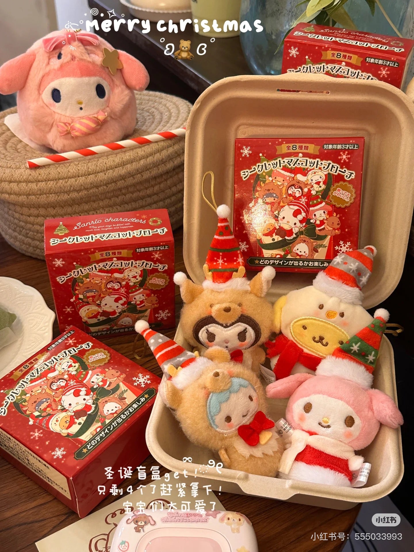 Sanrio三丽鸥|Secret Mascot Brooch - Christmas 2024 Blind Box圣诞限定毛绒玩偶挂件胸针盲盒/全8种|1枚入