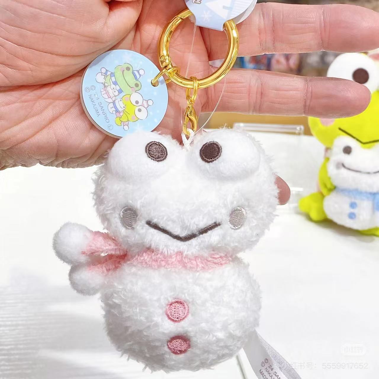 Sanrio|Pickles the Frog Snowman Mascot Holder /Plush Keychain|8.5×6×4.5cm approx.