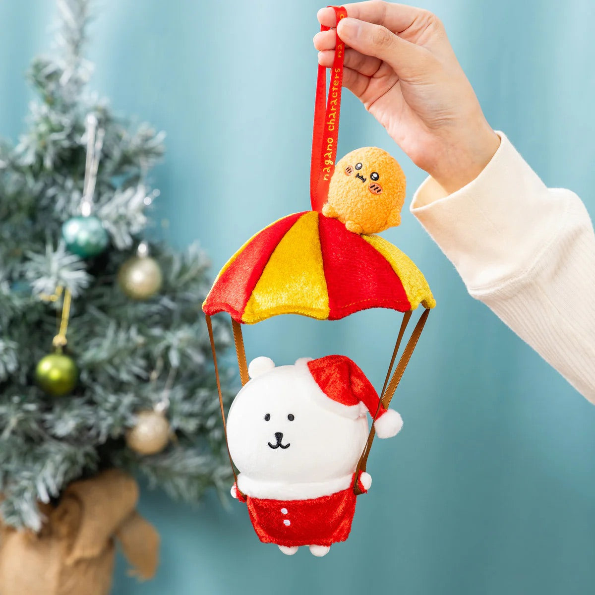 Nagano|Hangable Parachute Santa Joke Bear Mascot Holder /Plush Keychain| H230×W160×D130mm approx.