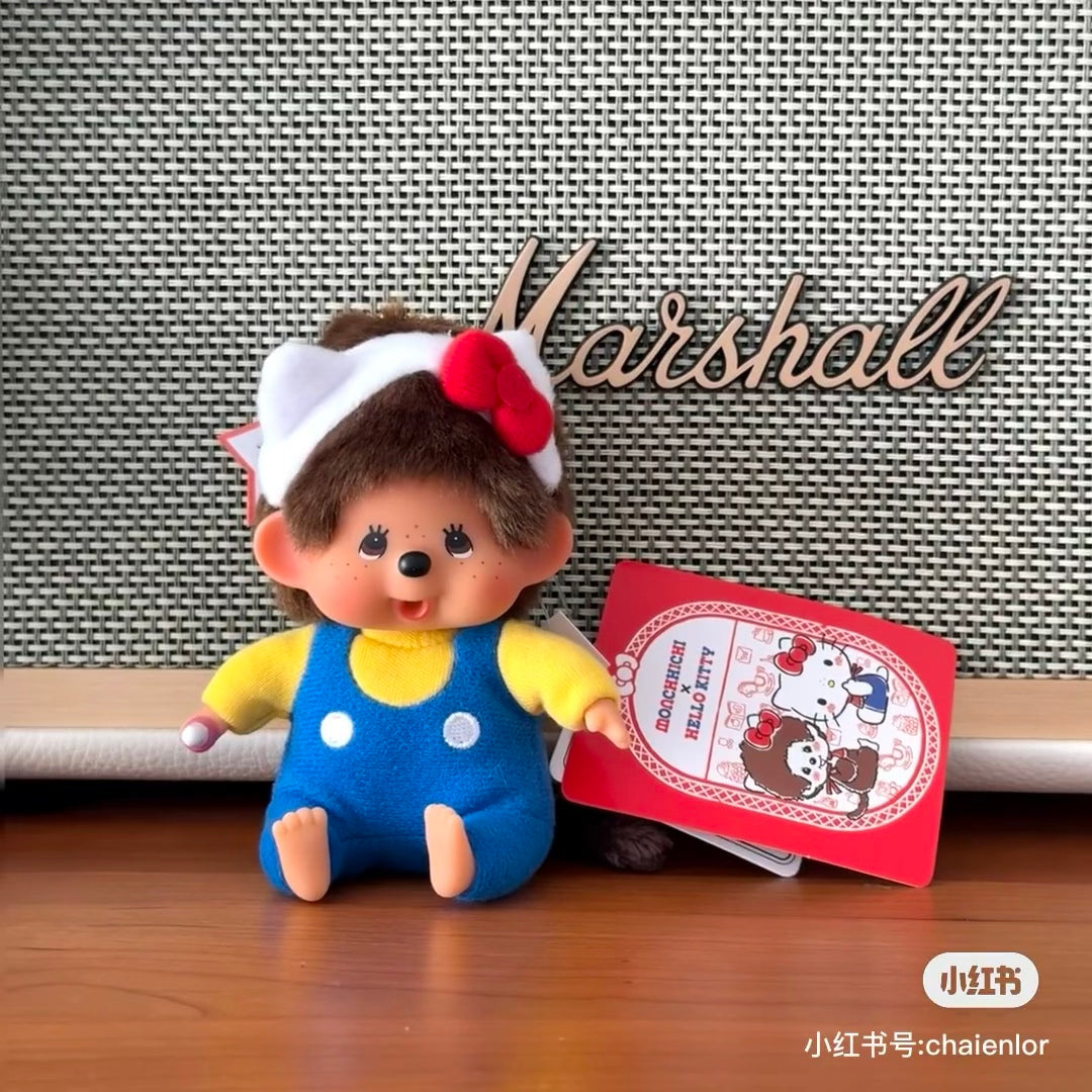 Monchhichi|Hello Kitty x Monchhichi Big Face (SS) Keychain Plush Toy|H12 x W7.5 x D6cm approx.