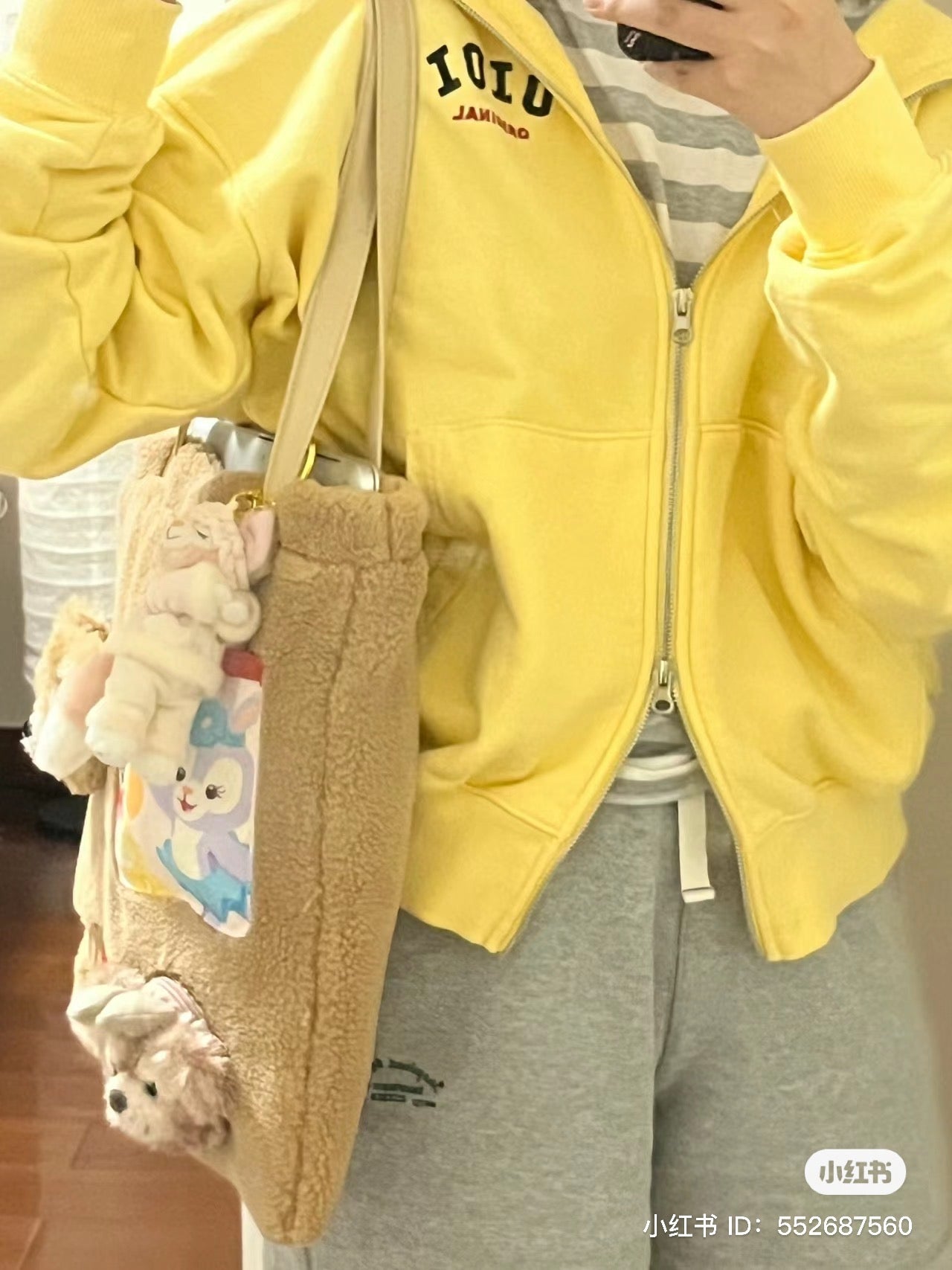 Disney SH|达菲雪莉玫毛茸茸大头玩偶托特包/单肩包/大容量可放电脑