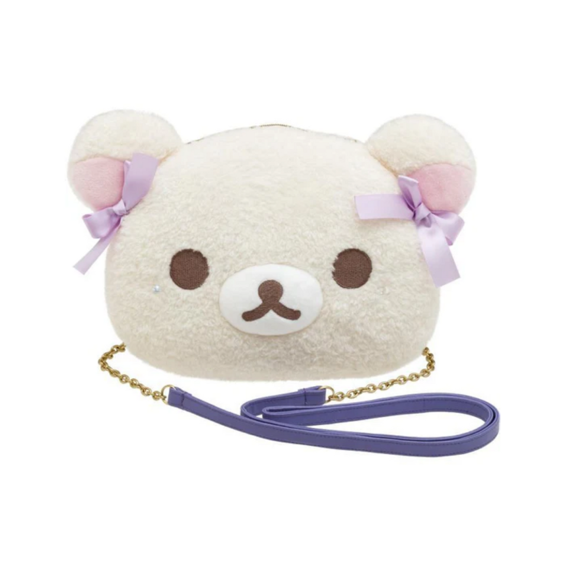 Rilakkuma轻松熊|Korilakkuma Plush Pochette Bag Face Sky Cotton Candy San-X天空白云棉花糖系列脸型毛绒链条斜挎包|約160×240×80mm