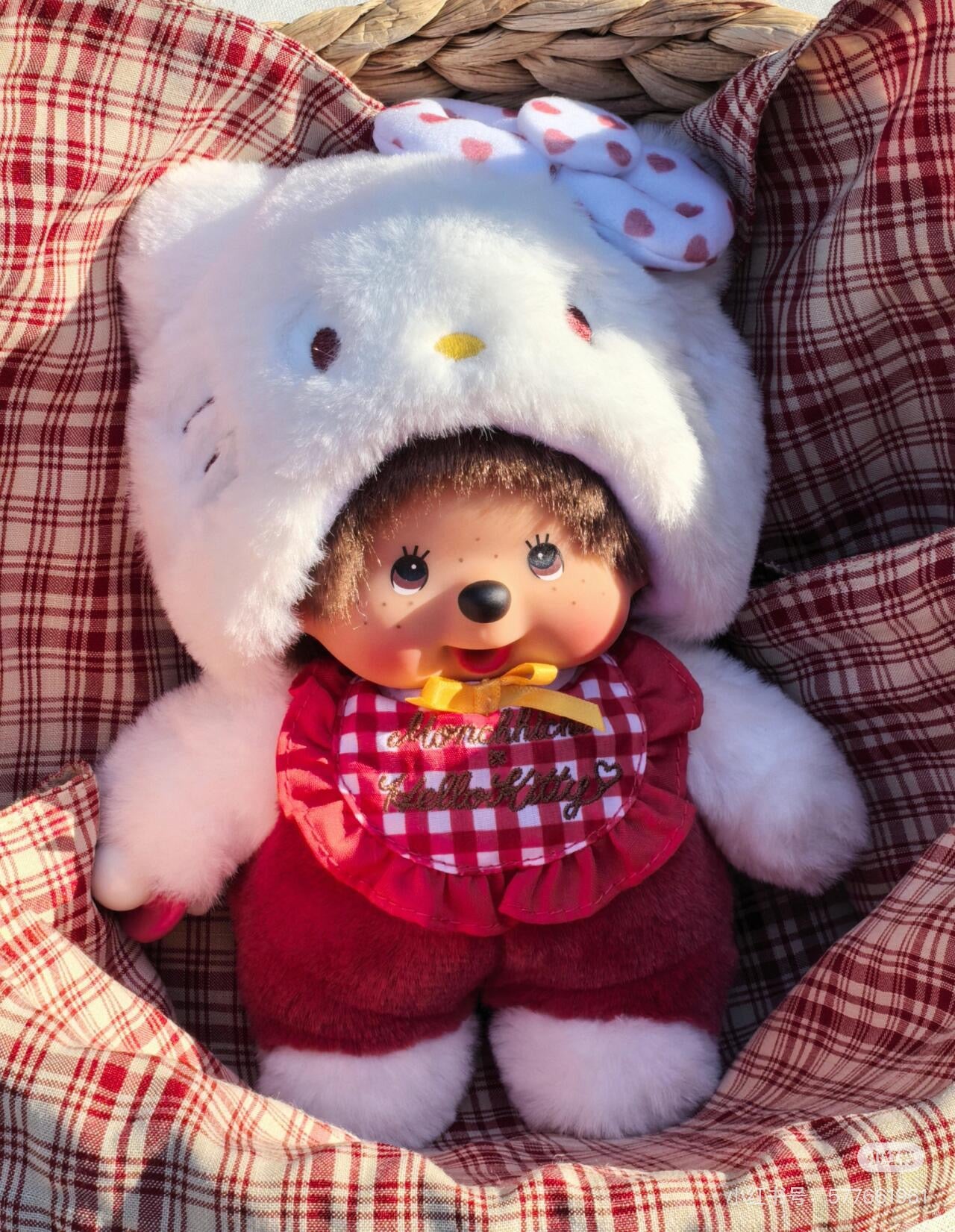 Monchhichi|Monchhichi x Hello Kitty Plush S Hello Kitty|H20 x W12 x D10cm approx.