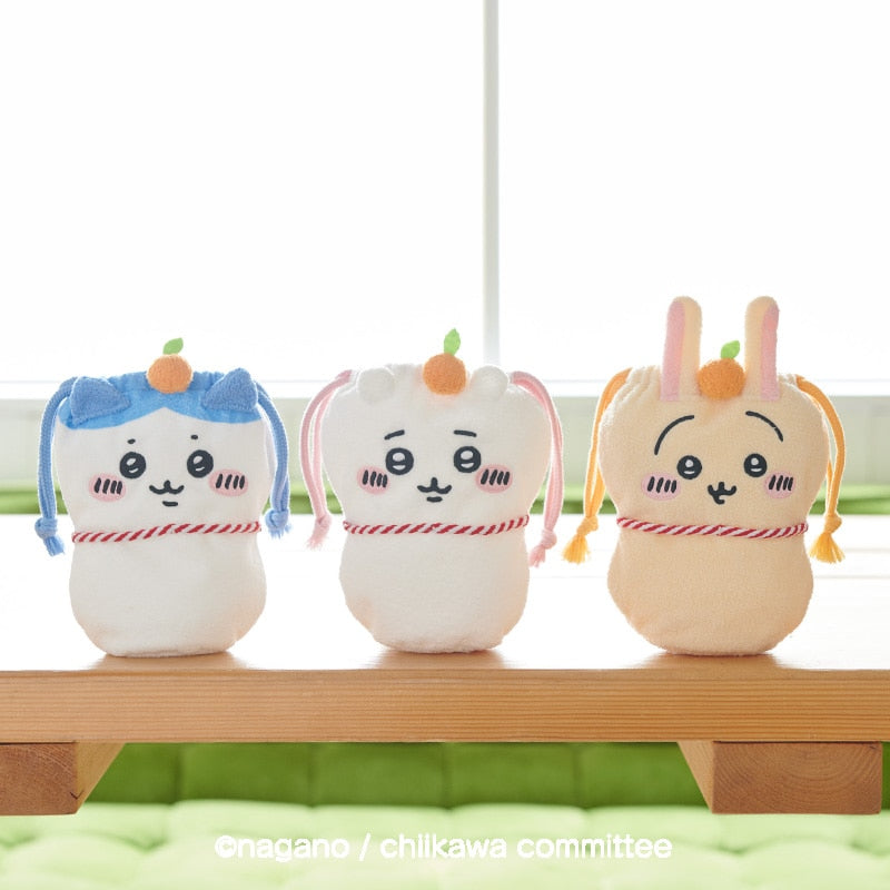 Chiikawa 吉伊卡哇|镜饼限定角色大头巾着/束口袋|約W160×H160×D10mm