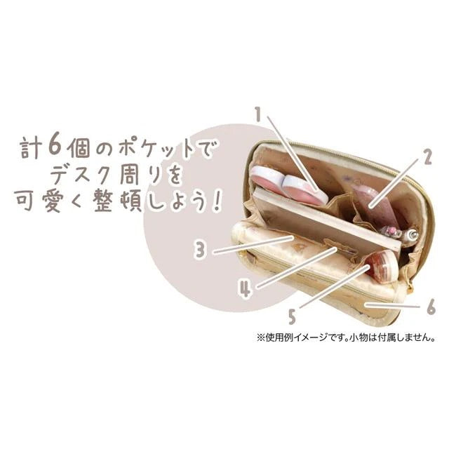 Rilakkuma轻松熊|皮质感站立式多功能收纳包/角色碎花内里/化妆包/铅笔盒/文具收纳/内部分区超亮点|約200×170×70mm