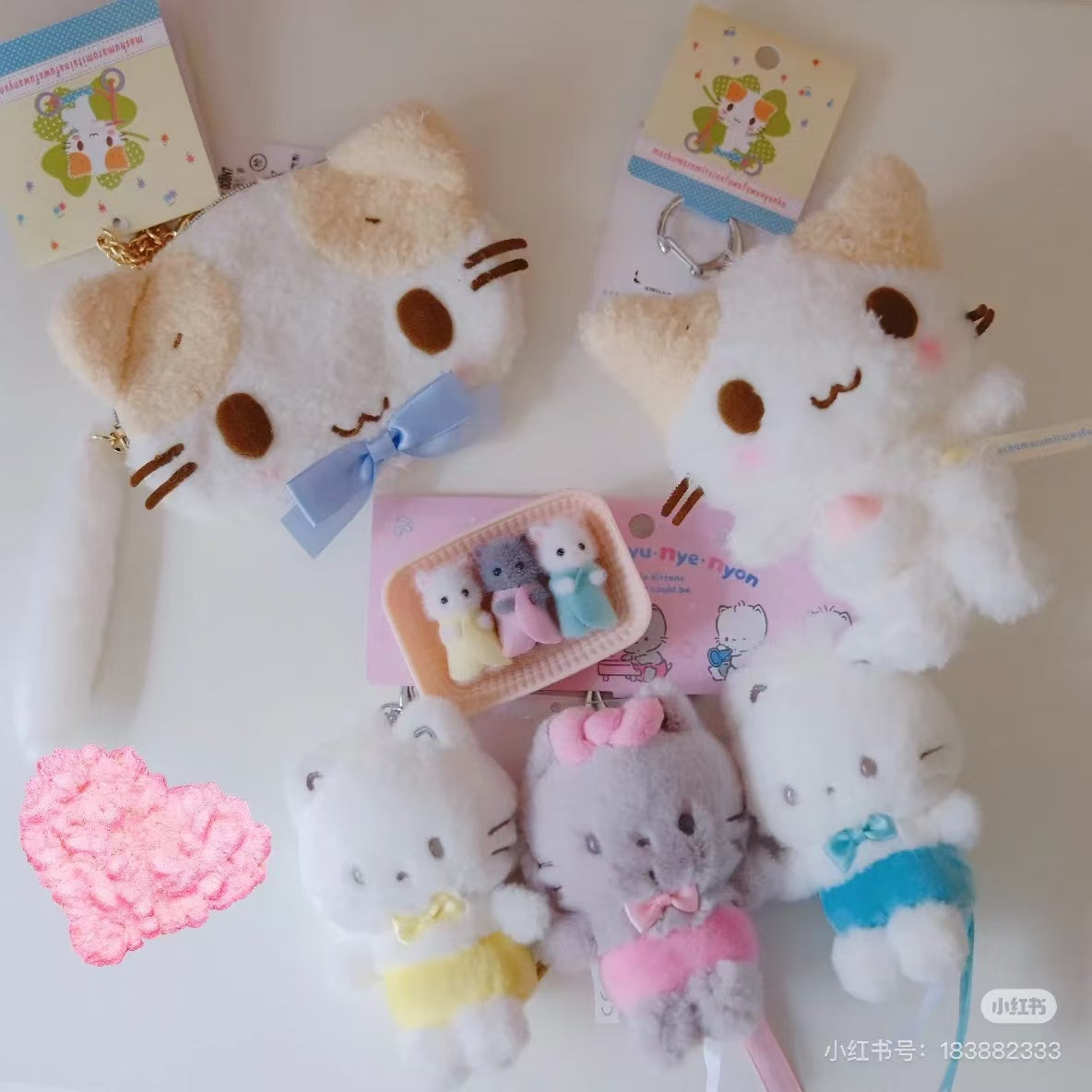 Sanrio|Cat Club Fluffy marshmallow-like kitty Mascot Holder /Plush Keychain| W11 x D7 x H13cm approx.