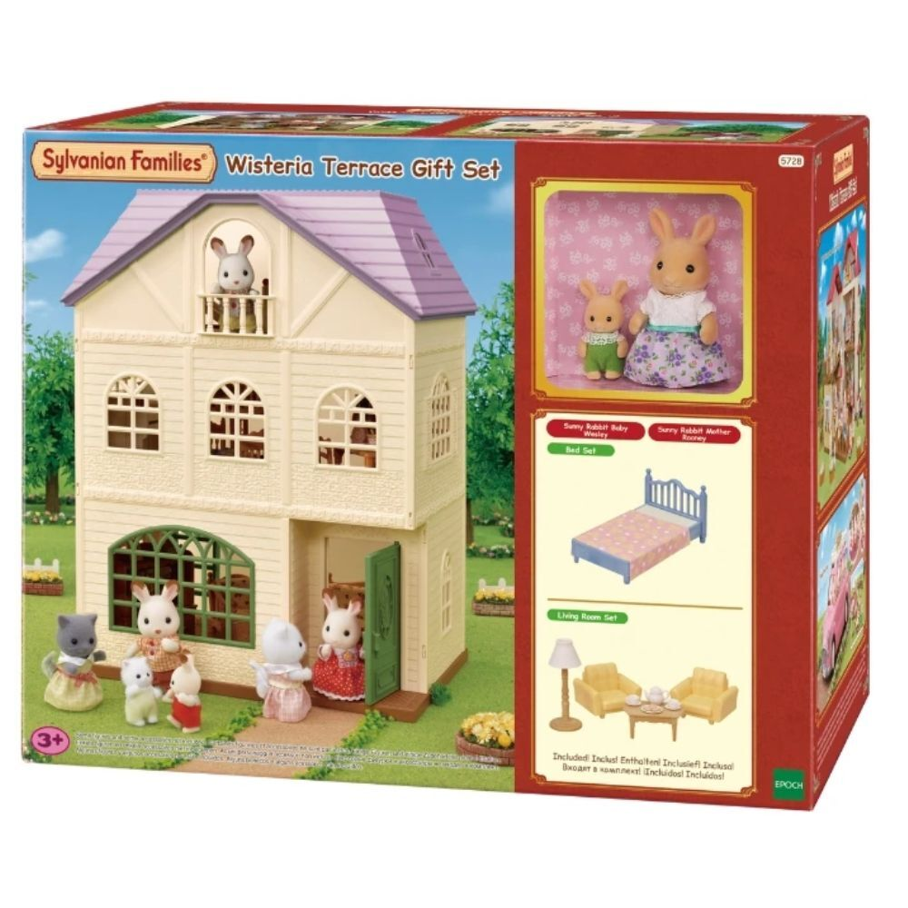 SylvanianFamilies|WISTERIA TERRACE GIFT SET WITH SUNNY RABBIT BABY WESLEY AND SUNNY RABBIT MOTHER ROONEY-5728
