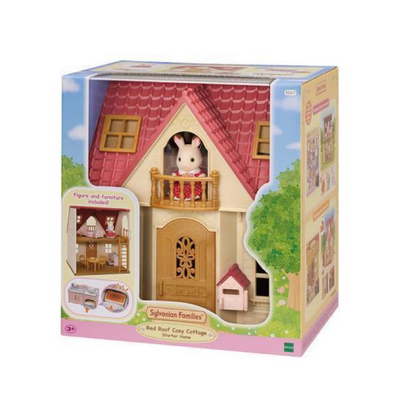 SylvanianFamilies森贝儿家族|Red Roof Cosy Cottage Starter Home-Chocolate Rabbit巧克力兔站宝+甜梦小屋/别墅套组5567