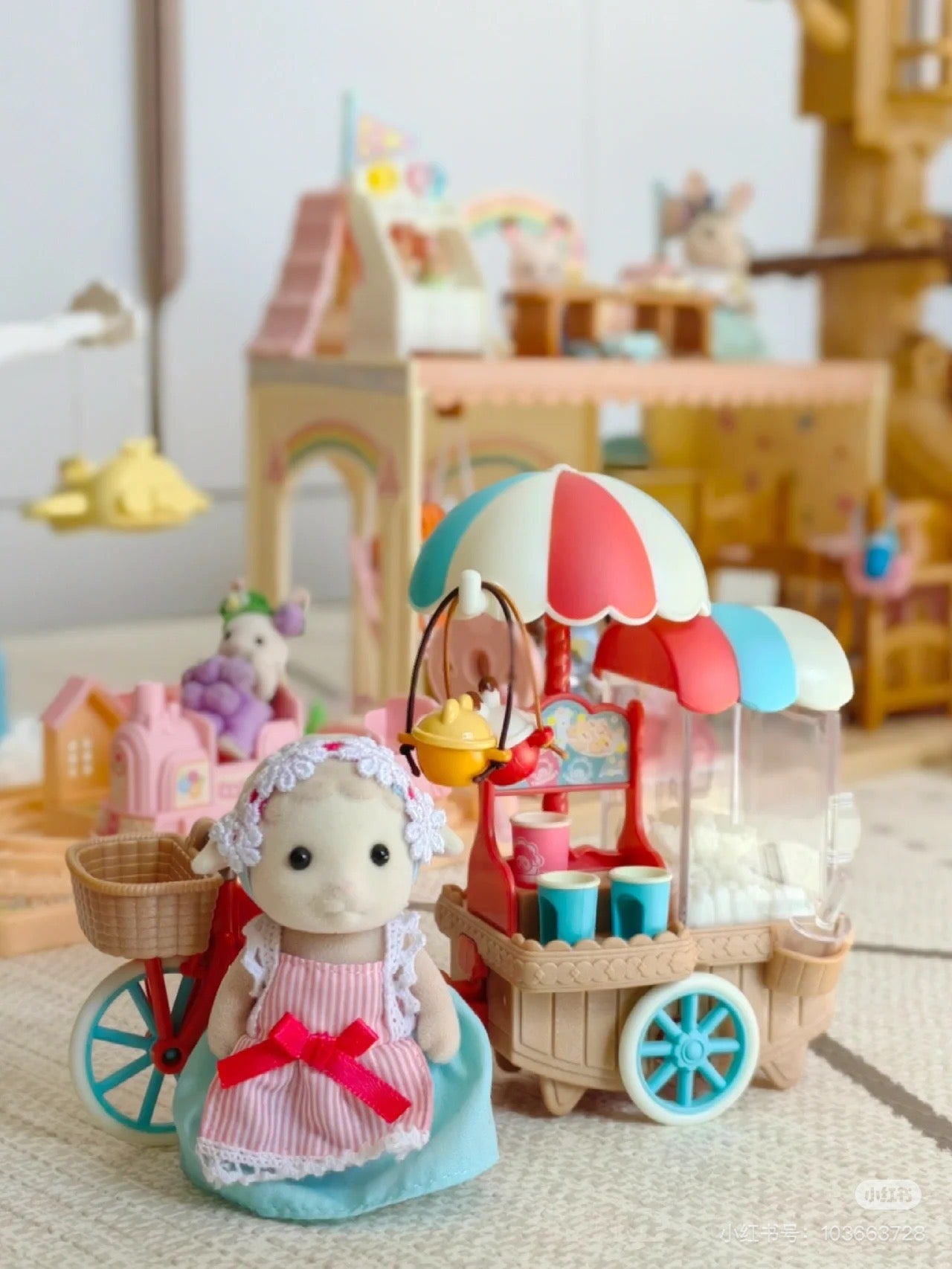 SylvanianFamilies森贝儿家族|Popcorn Delivery Trike-Sheep Mother Barbara羊妈妈爆米花贩卖车摊套组/三轮车摊可拆卸5653