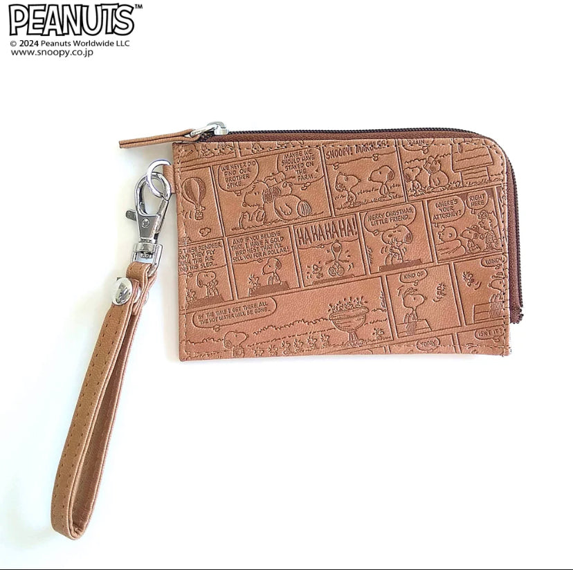 Snoopy史努比|snoopy压花面料可伸缩棕色卡包|长约18cm