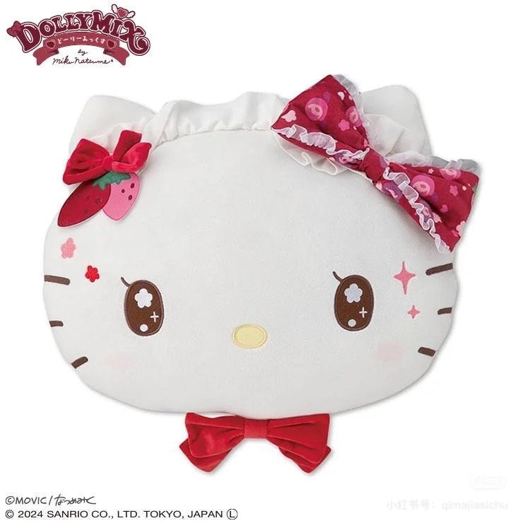 HelloKitty凯蒂猫|avail联名Hello Kitty×Dolly mix凯蒂猫脸型星星眼草莓蕾丝蝴蝶结抱枕/靠垫/正反面都可爱|约34×45cm