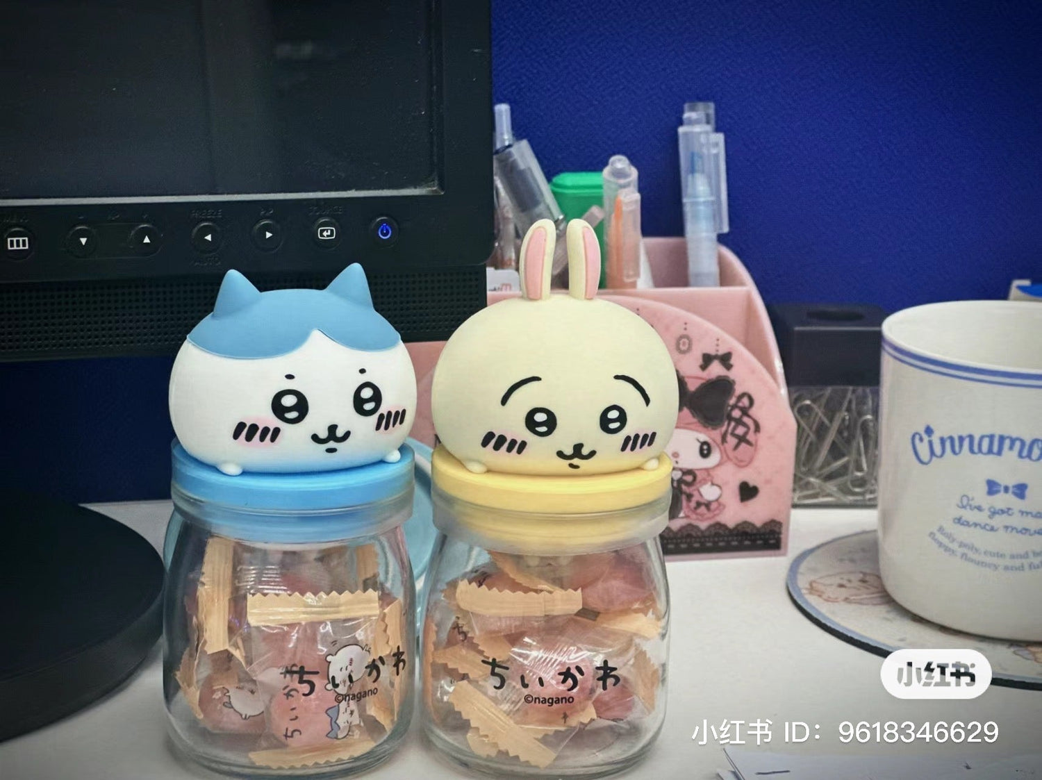 Chiikawa 吉伊卡哇|角色大头玻璃奶瓶糖罐+糖/收纳罐/糖盖子底下还有小脚|约H128×W65×D65mm【25.02 】