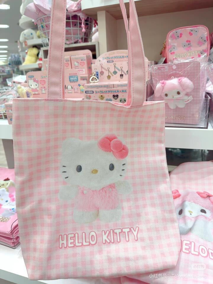 Sanrio| Tote Bag - Pitatto Friends Photo多巴胺格纹系列可爱角色帆布包|约29×5×32cm