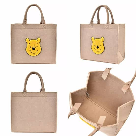 Disney迪士尼|简约刺绣winnie the pooh维尼/噗噗图案托特包/购物包|