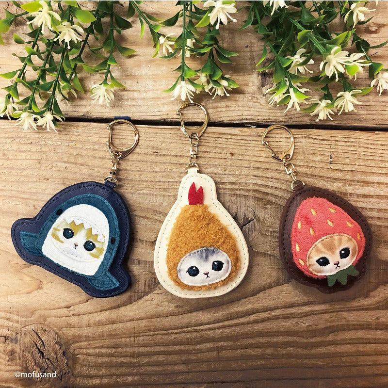 Mofusand|鲨鱼猫三角饭团式毛茸茸皮质感挂链/包挂|約H120×W90×D10mm