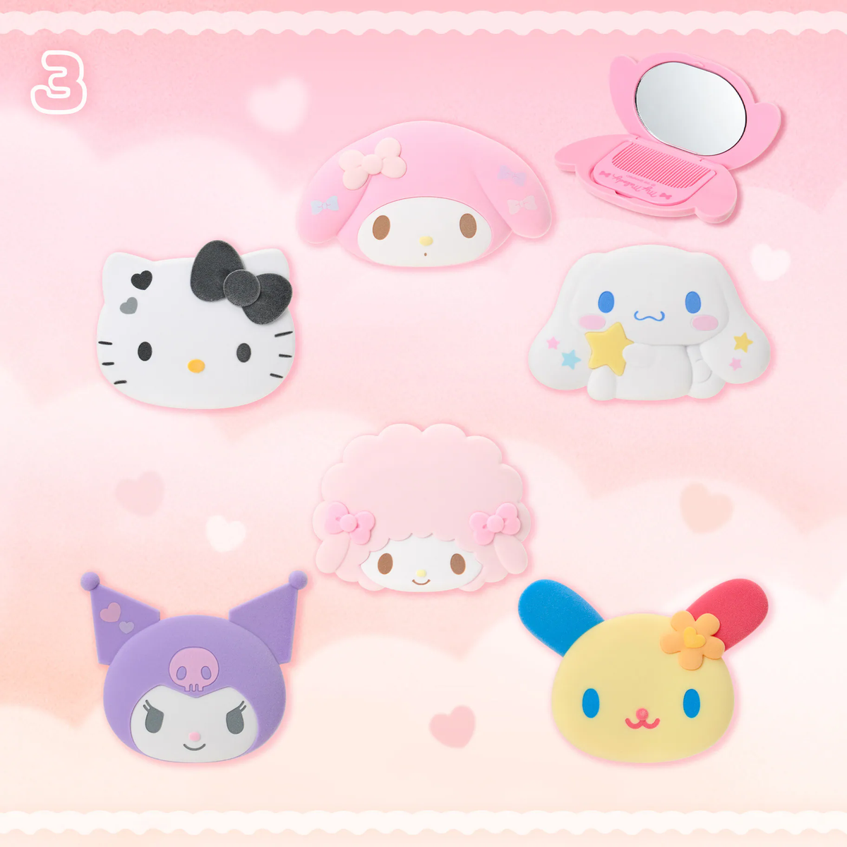 Sanrio|Characters Flocked Mirror & Comb| 12.8×1.6×7.5cm approx.