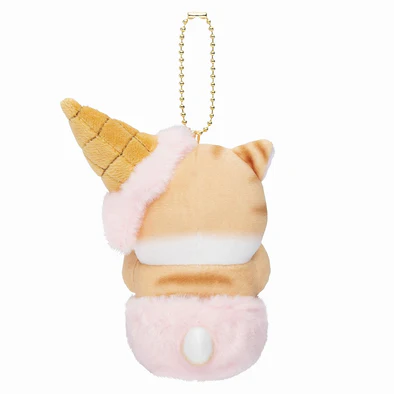 Mofusand| Ice Cream Nyan Strawberry Mascot Holder /Plush Keychain | 140x100×90mm approx.