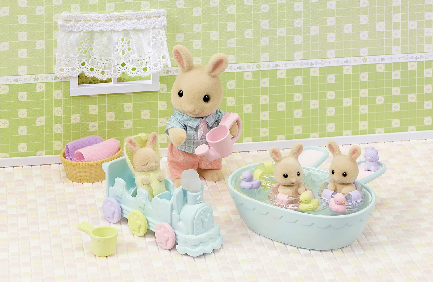 SylvanianFamilies|Triplets Baby Bathtime Set-Milk Rabbit-5707