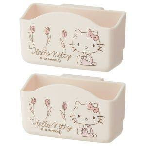Hello kitty凯蒂猫|挂壁式调料耐热易清洗收纳盒/小物收纳盒|2只装/约幅6.3×奥行5.8×高さ7.3cm
