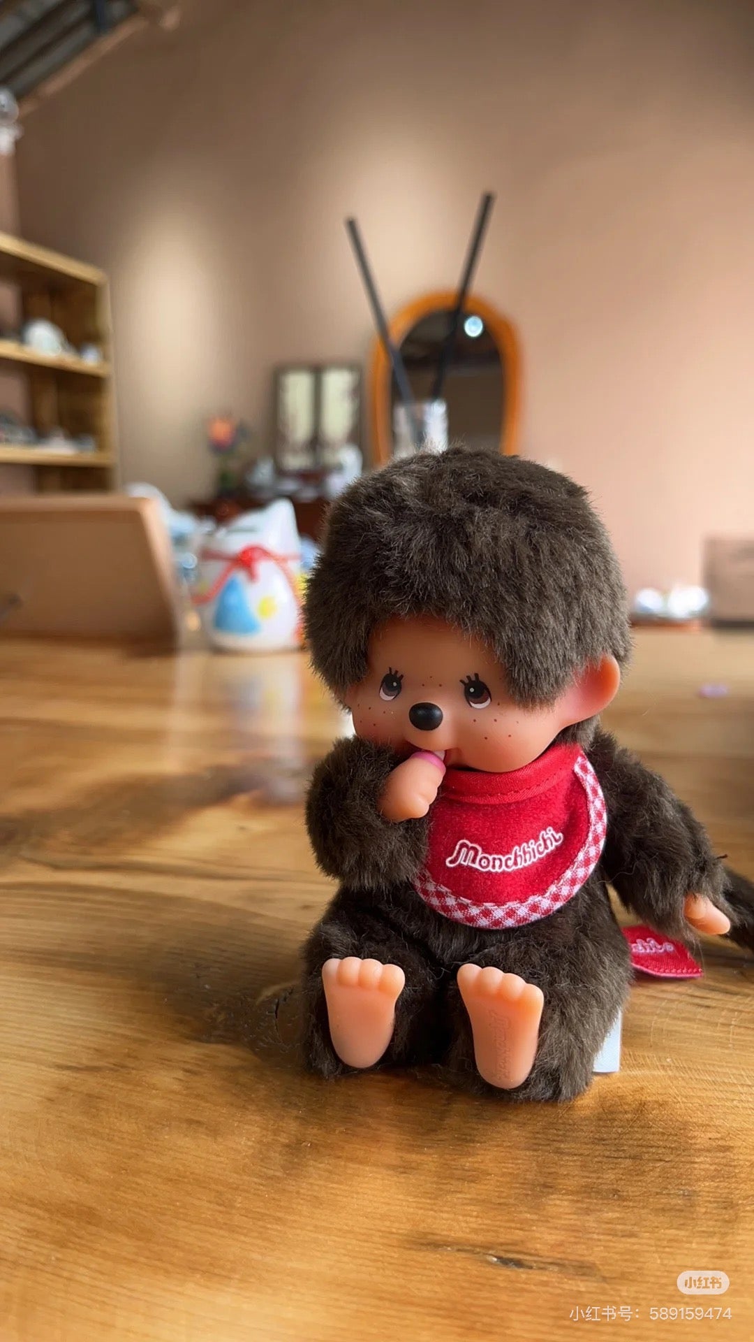 Monchhichi|Premium Standard Plush SS Brown Boy Sitting|14cm x 9cm x 7cm approx.