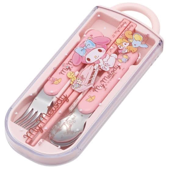 Sanrio|可爱印花Ag?抗菌外出便携餐具组|叉勺筷各1