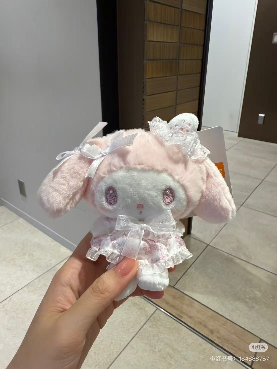 Sanrio|My Melody White Strawberry Tea Time Mascot Holder /Plush Keychain|13.5×4.7×12cm approx.