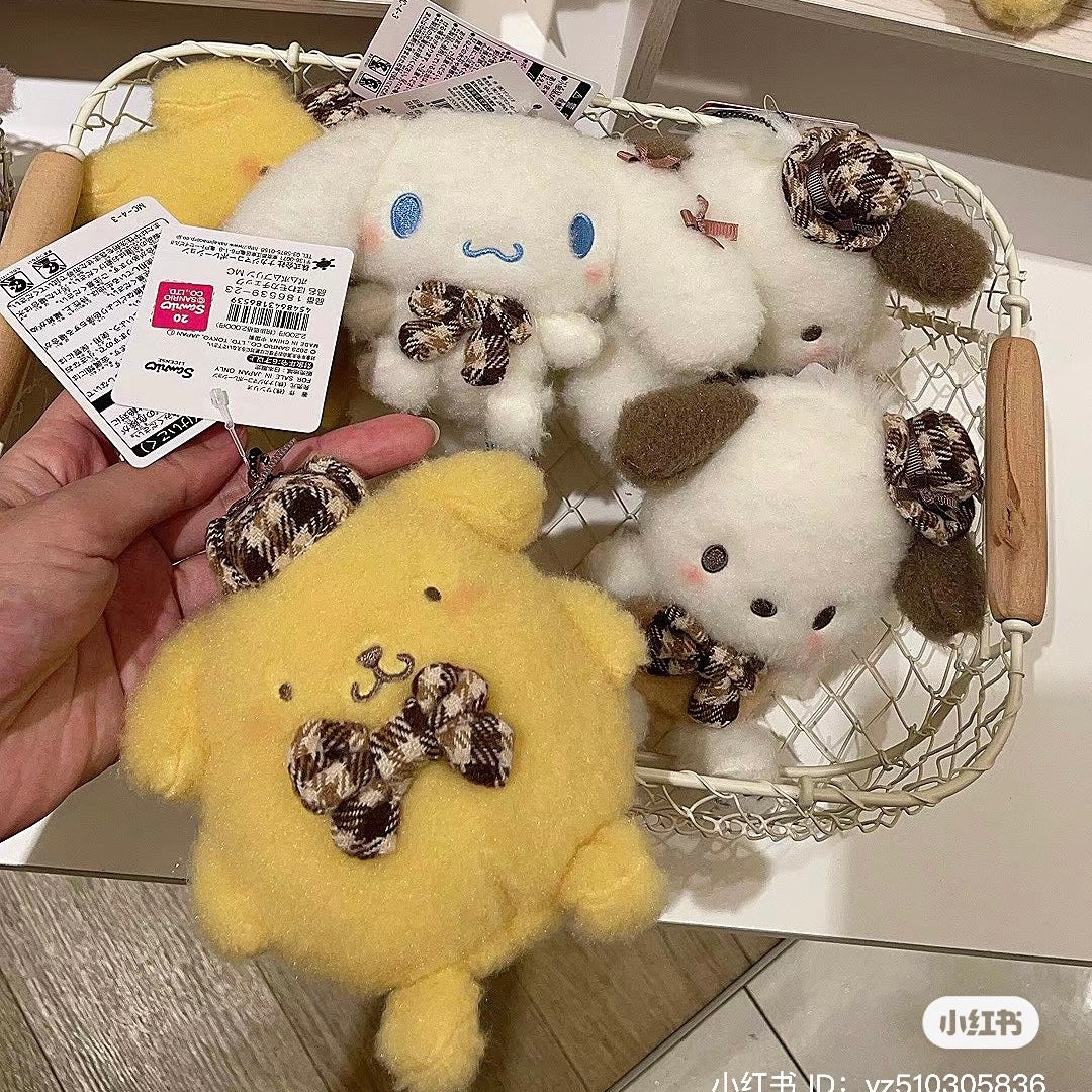 Sanrio|Fluffy Mocha Plaid Mascot Holder /Plush Keychain|11×7×15cm approx.