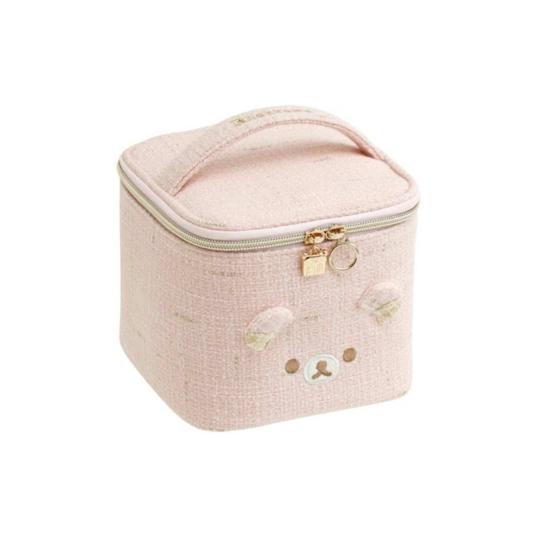 Rilakkuma轻松熊|San-X Tweed Vanity Pouch - Rilakkuma / Wonderful House奇妙屋粉色粗花呢子小香风带镜子化妆包/收纳包|约145 x 160 x 160 mm