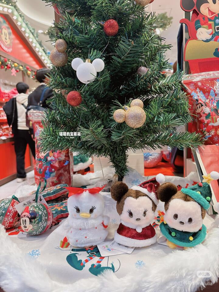 Disney迪士尼|Christmas Mickey/Minnie Mouse Plush Toy Japan Christmas 2024东迪冬日圣诞限定系列豆豆眼米奇/米妮毛绒玩偶|约13.5×10×7.5cm