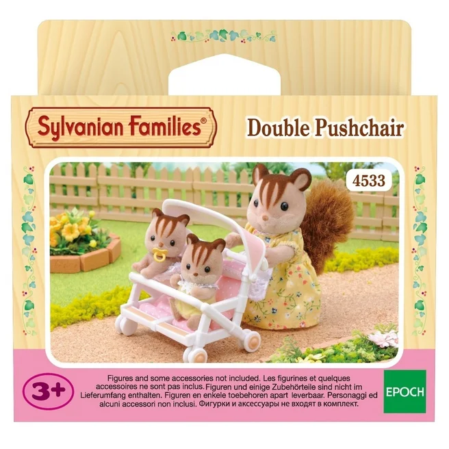 SylvanianFamilies森贝儿家族|Double Push Chair 带篷粉色双胞胎婴儿车/玩具/过家家4533