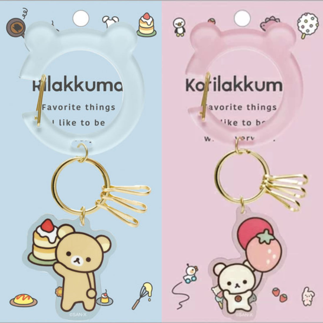 Rilakkuma轻松熊|Favorite Things Carabiner Key最喜欢的东西系列亚克力吊饰金属钥匙扣挂件/有3个挂钩|约160×85mm