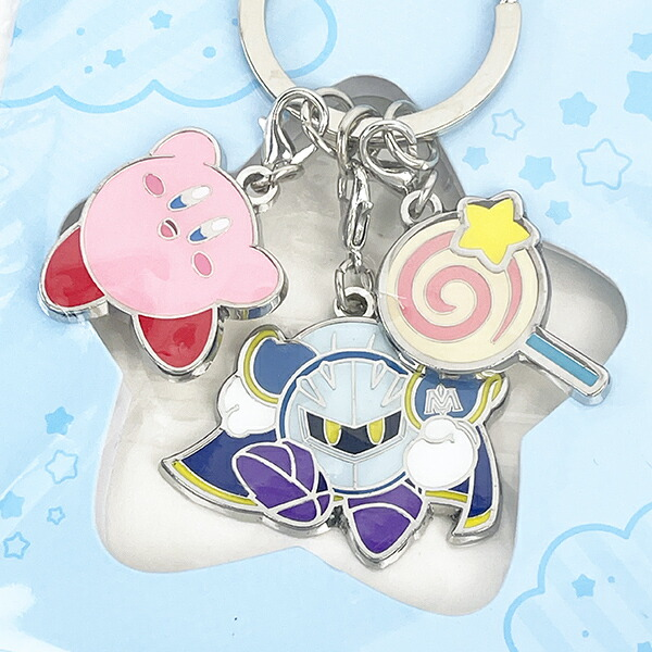 Kirby星之卡比|Three-Link Keyring Kirby & Meta Knight & Candy星之卡比 &梅塔骑士 & 糖果三连金属钥匙扣|约30×74×3mm