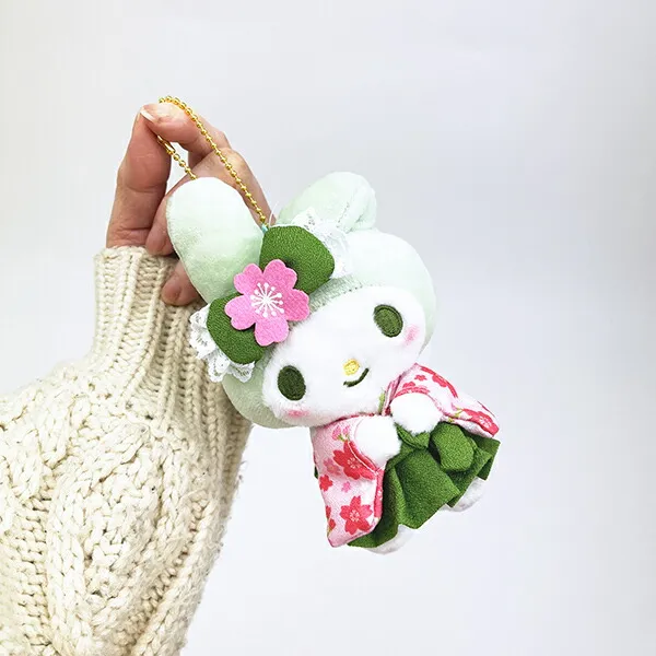 Sanrio|Matcha Sakura Kimono Mascot Pouch Plush Keychain|90×145×70mm approx.