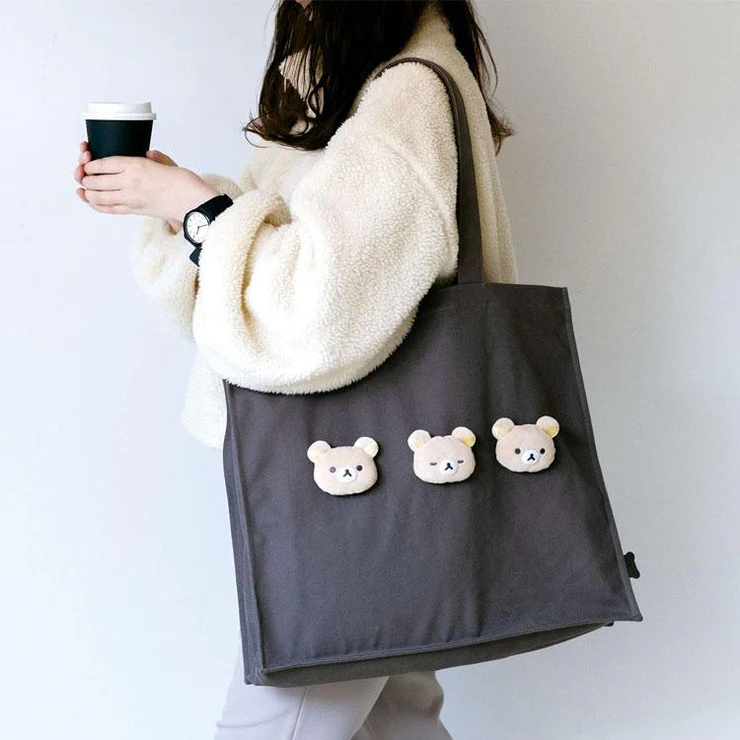 Rilakkuma轻松熊|San-X Tote Bag - Rilakkuma / Basic Rilakkuma Favorite Things 最喜欢的东西系列毛绒熊头托特包/单肩包|约400×450×120mm
