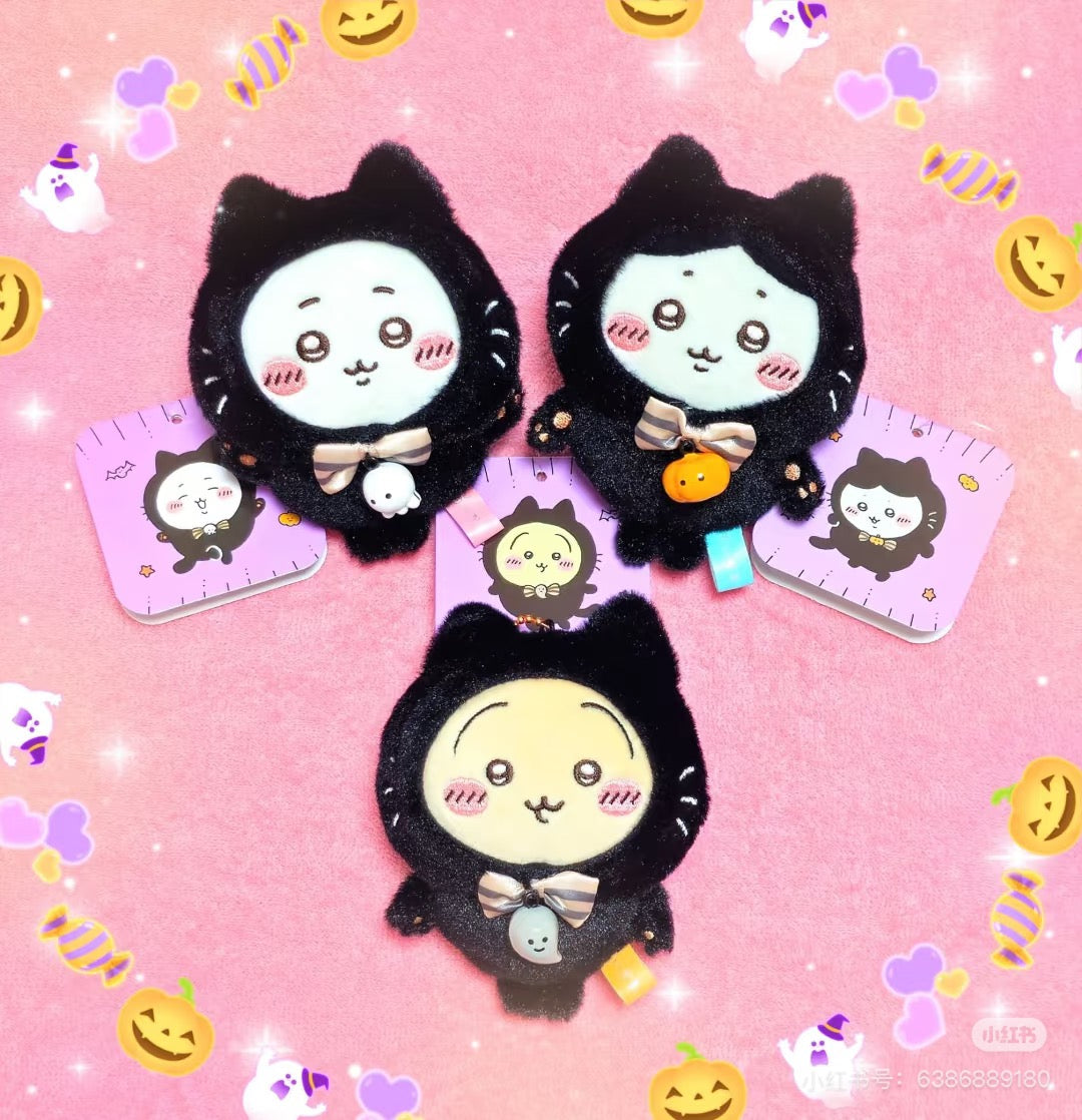 Chiikawa 吉伊卡哇|Plush Keychain Usagi Black Cat Ver万圣节限定黑猫毛绒玩偶挂件/包挂/铃铛会响很可爱|约H120×W85×D70mm
