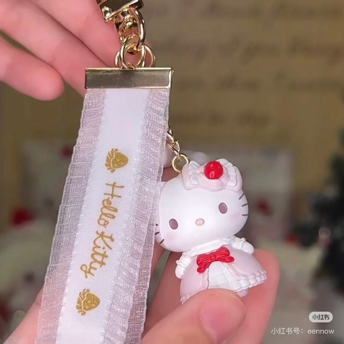 Sanrio|Strawberry Whipped Cake Mascot Keychain|2.7×2.8×3.5cm approx.
