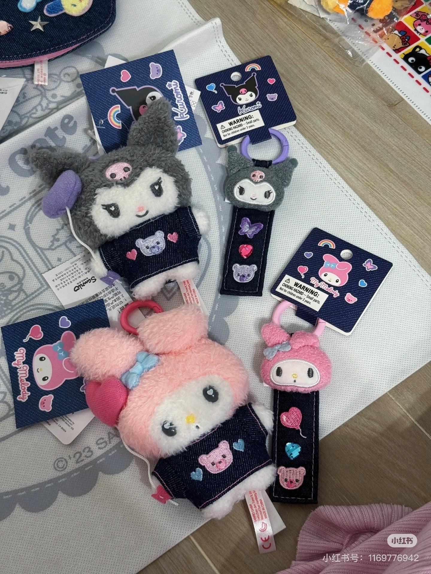 Sanrio三丽鸥|Tag Keychain/ Denim Patch牛仔丹宁贴布系列吊牌钥匙扣/包挂/反面有名字刺绣|约18.3 x 6.0 x 2.2cm